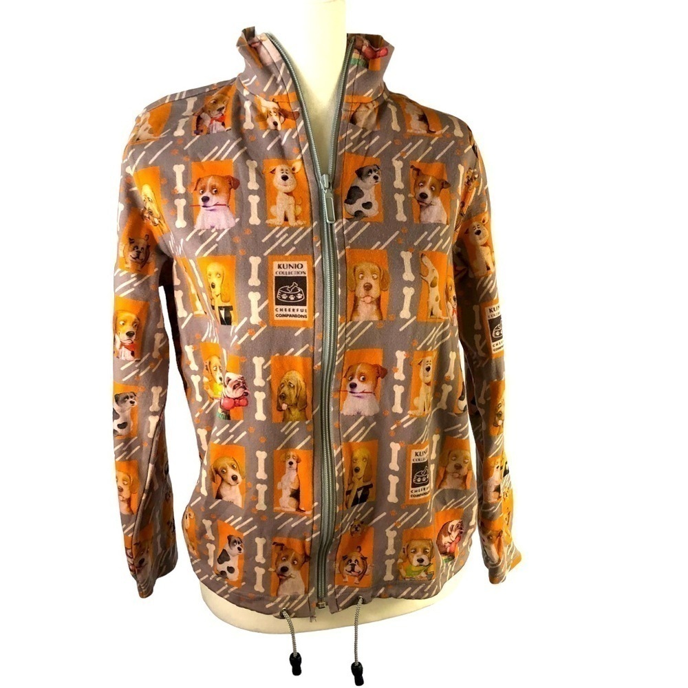 Kunio Sato Cheerful Companions Collection Women M Grey Orange Browns Dog Design